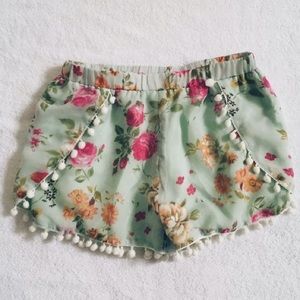HANGER Floral Blue Mint Pom Pom Shorts